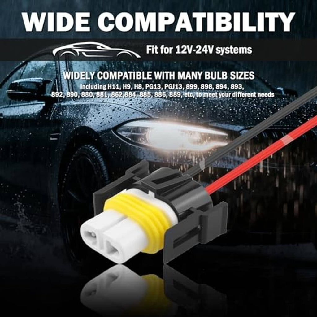 H11 connector plug with red and black wiring, yellow sleeve, for 12V-24V systems