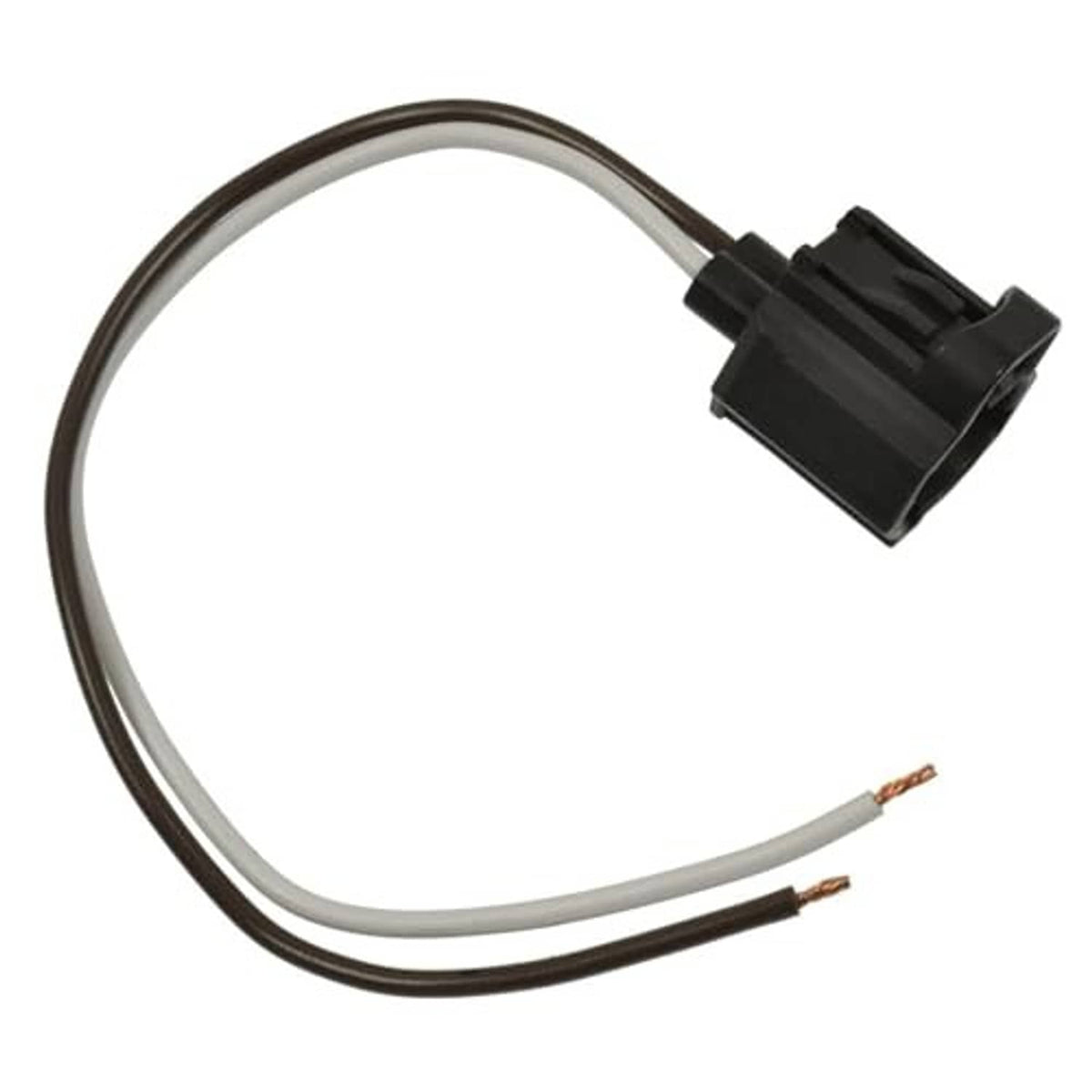 Pigtail wiring harness connector with two-wire leads and black connector housing