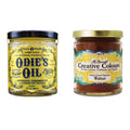 Odie's Oil walnut pigment jar set, two glass jars with gold and brown lids