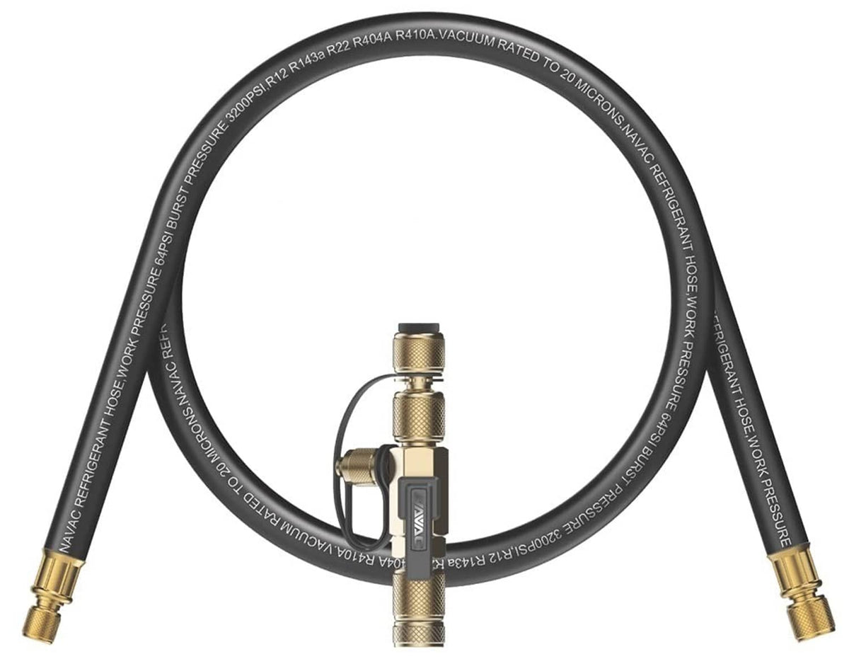 Black vacuum hose with brass fittings and rapid connector, 6 ft length