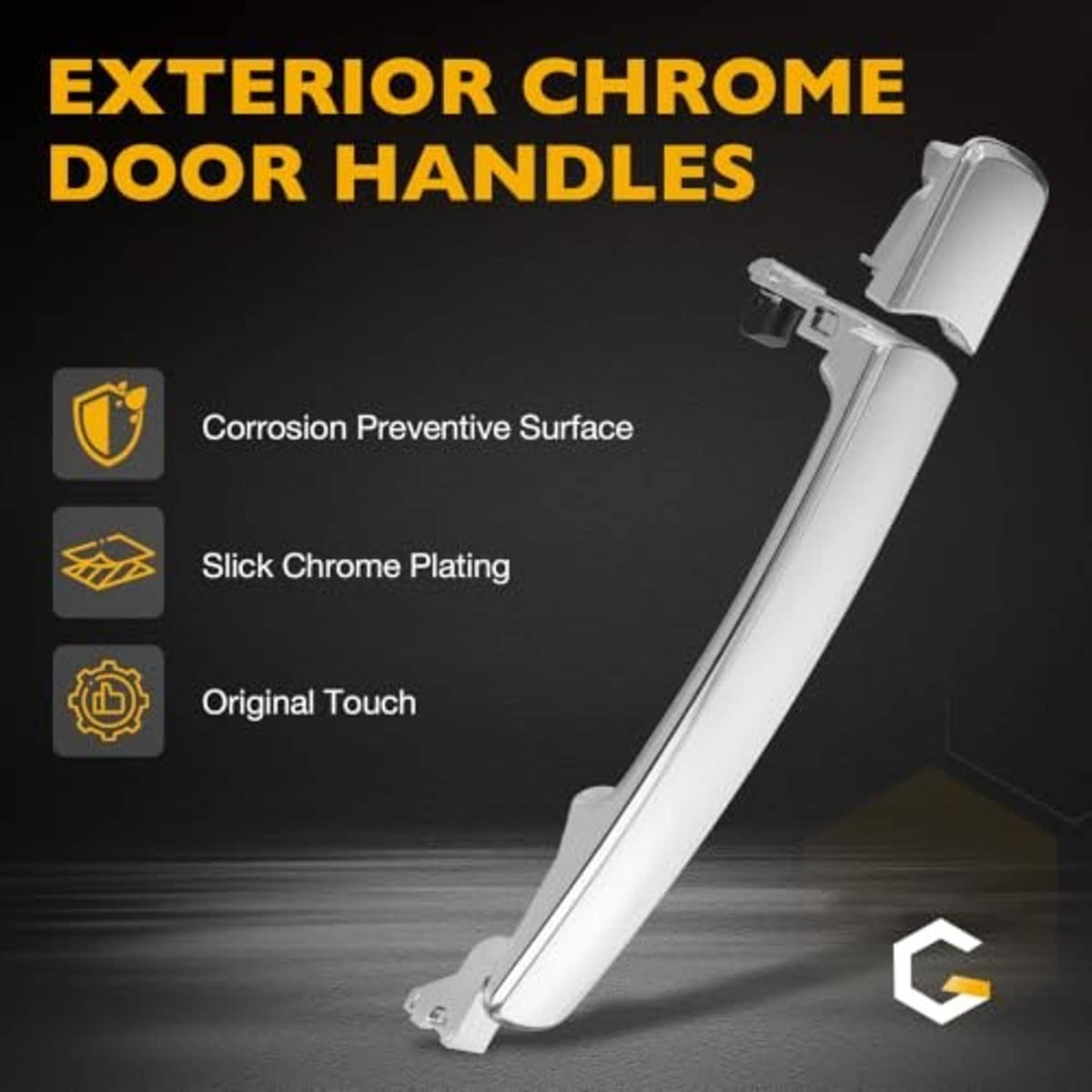Exterior chrome door handle with corrosion-resistant look and smooth finish