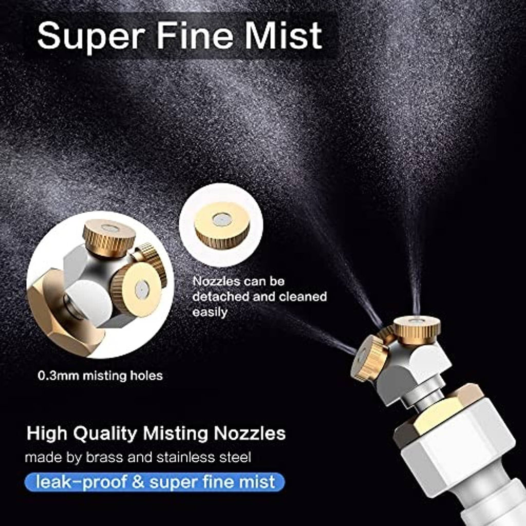Metal misting nozzle head with fine-mist outlets and multi-nozzle connector.