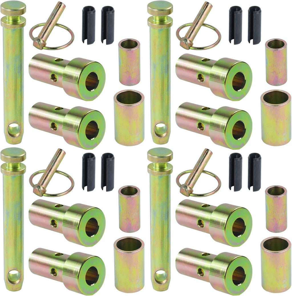 Quick hitch bushing adapter kit with iridescent green sleeves, pins, and black inserts