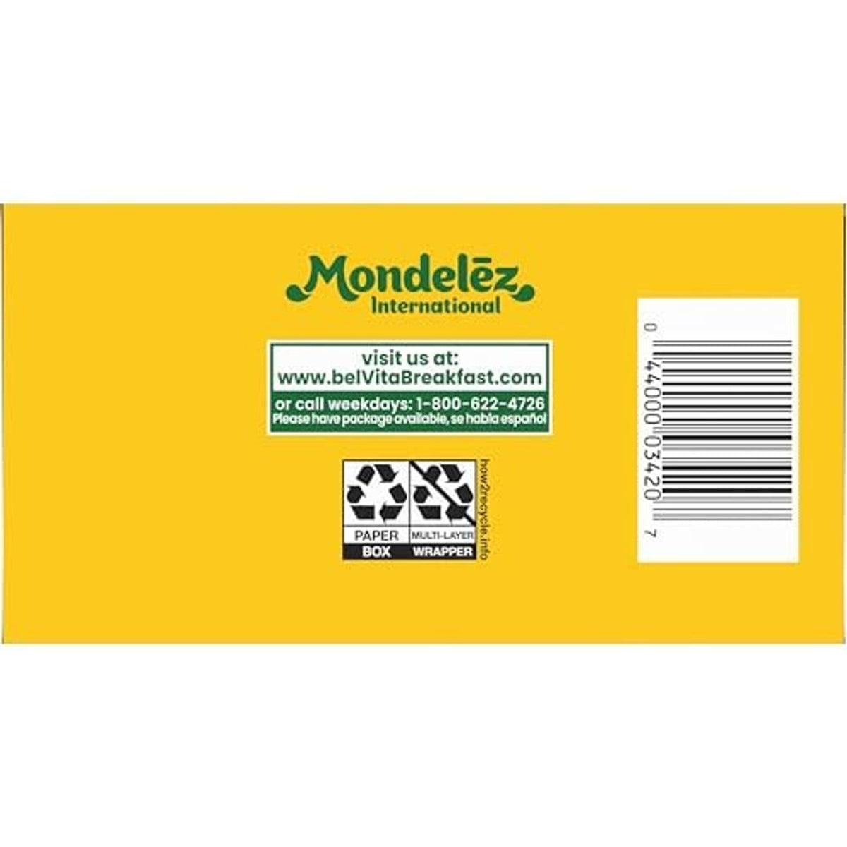 BelVita Soft Baked Banana Bread breakfast biscuits box back with barcode and Mondelez logo
