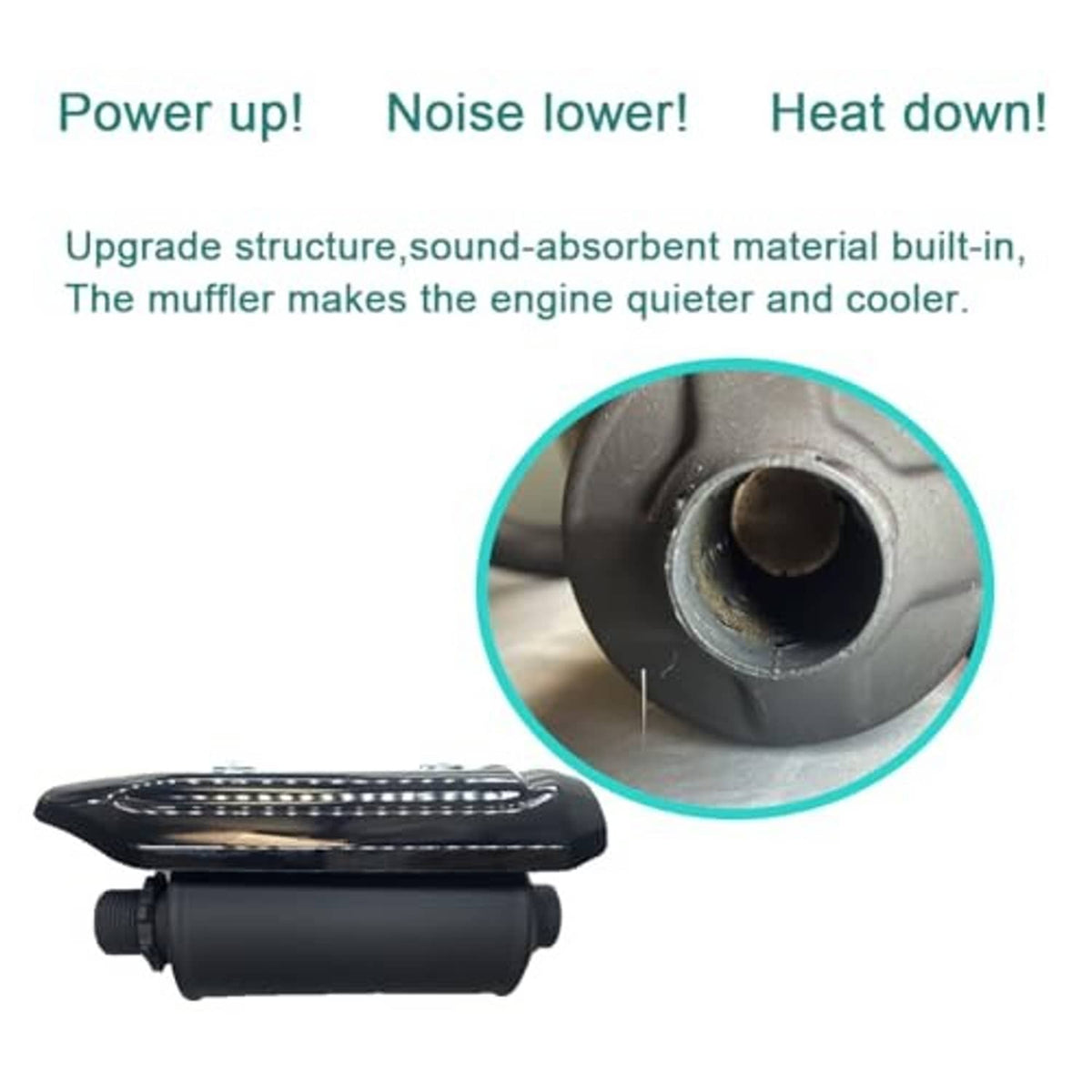 Black exhaust muffler can with perforated heat shield and round inlet opening