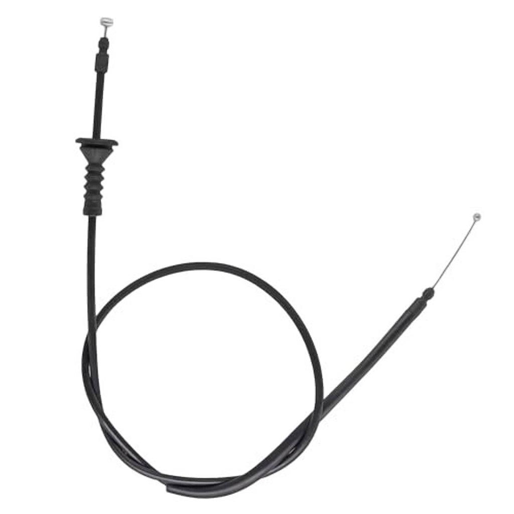 Black rear hood release cable wire assembly with connector and spring-loaded end