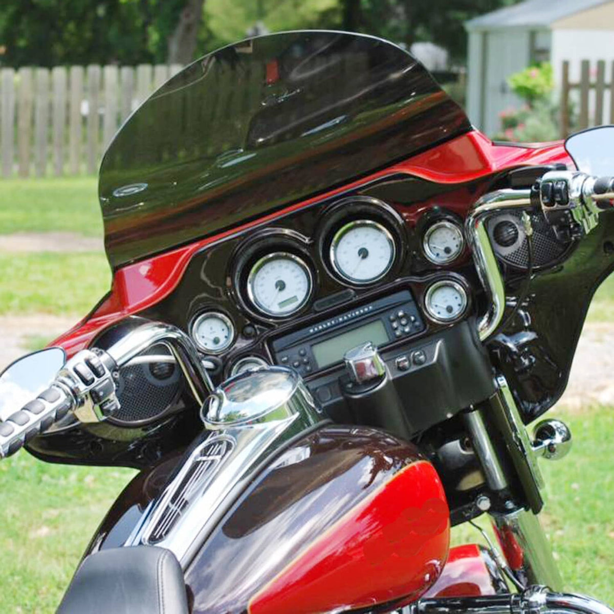 Motorcycle inner fairing switch cap kit, mounted on a red-and-black touring bike dash