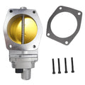 90mm throttle body with silver housing, gold bore, gasket plate, and mounting screws