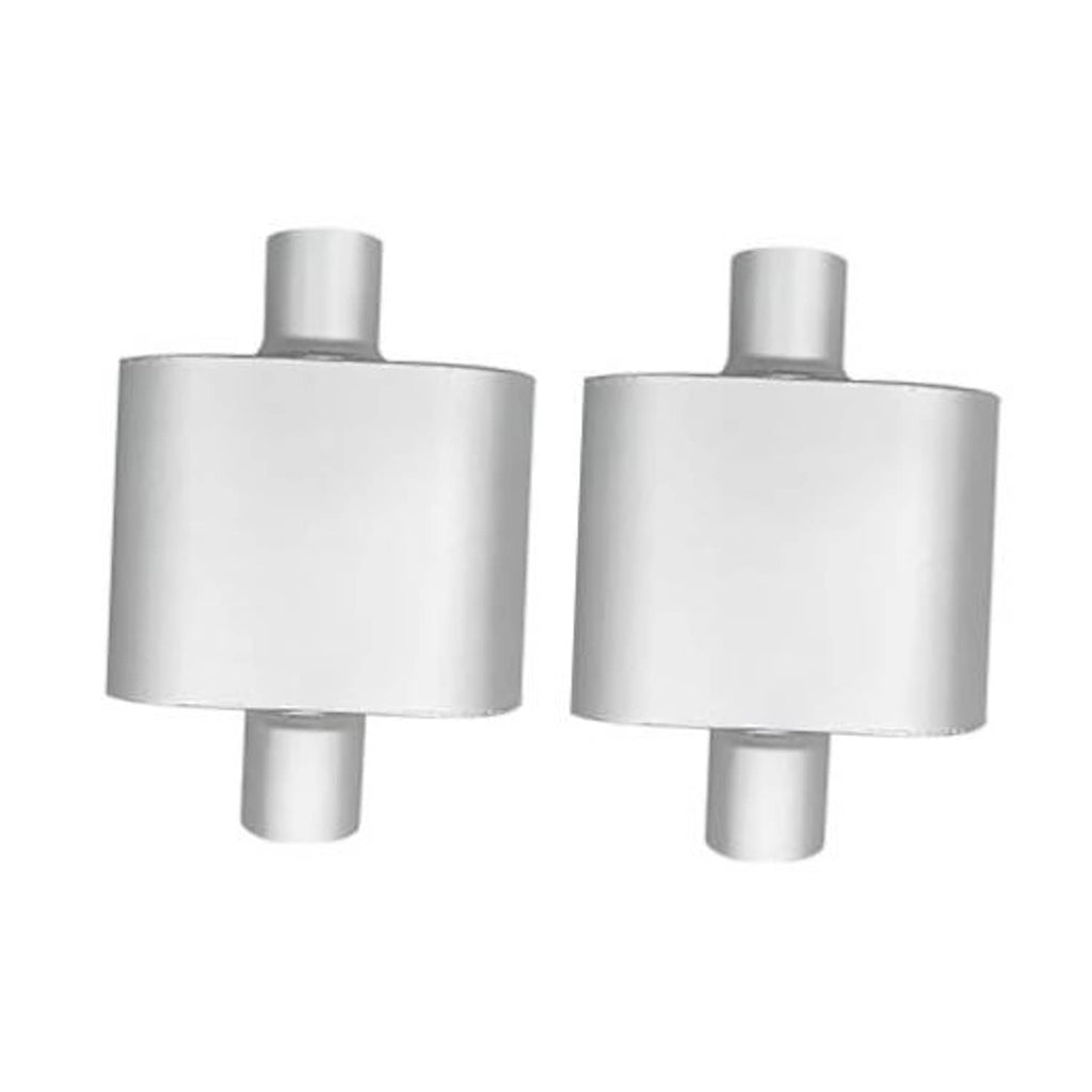 Aluminized steel single-chamber muffler, round body with outlet and inlet pipes, 2-pack