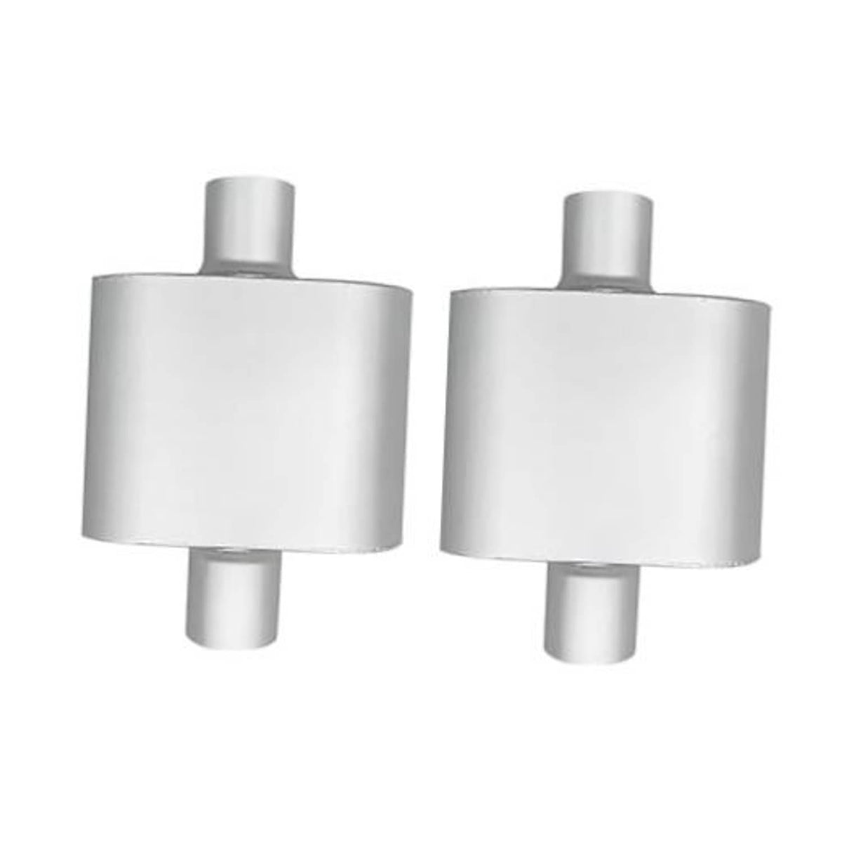 Aluminized steel single-chamber muffler, round body with outlet and inlet pipes, 2-pack