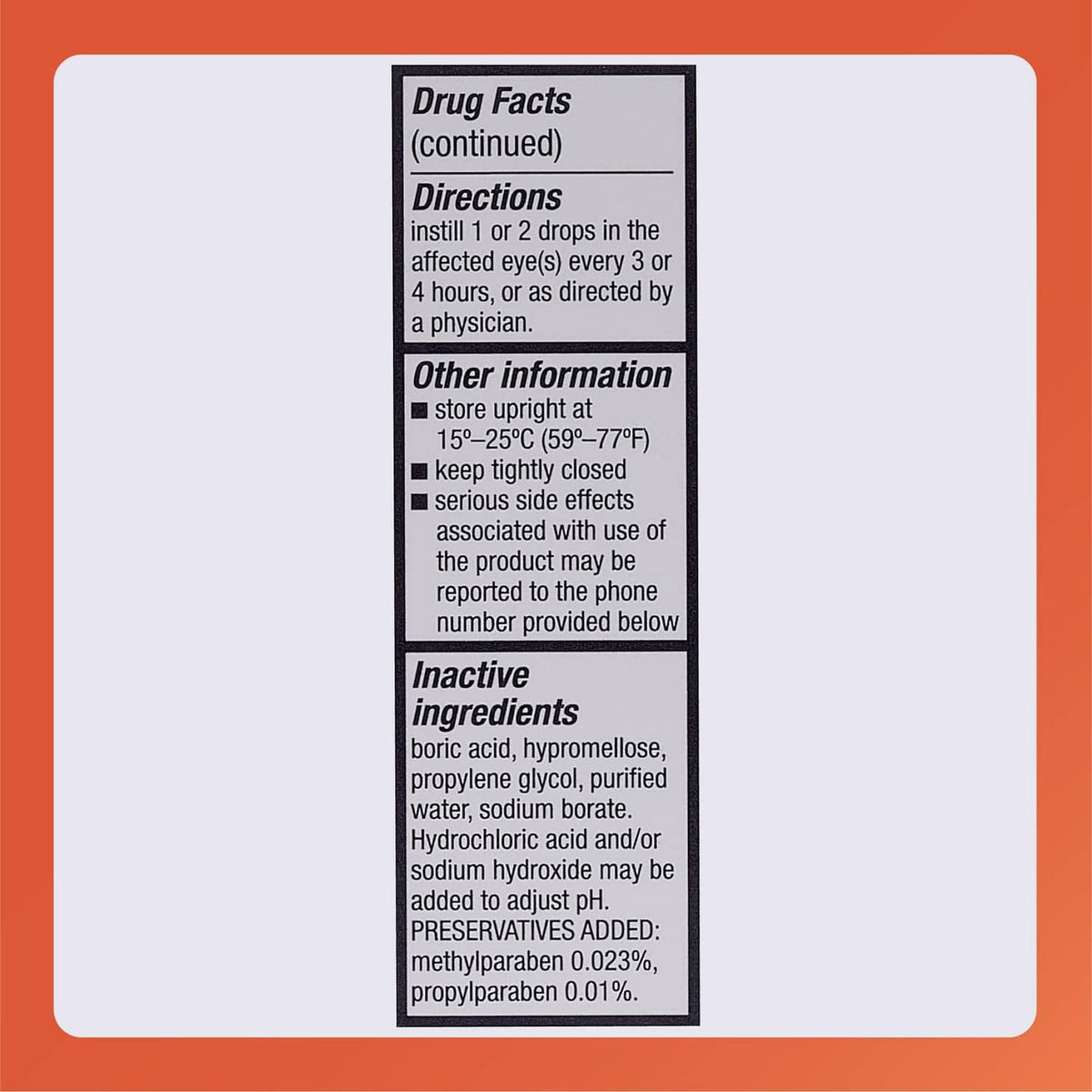 Rugby eye solution Drug Facts continued panel with directions and inactive ingredients.