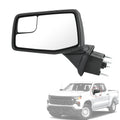 Black driver-side door mirror with clear glass and metal mounting connector pins