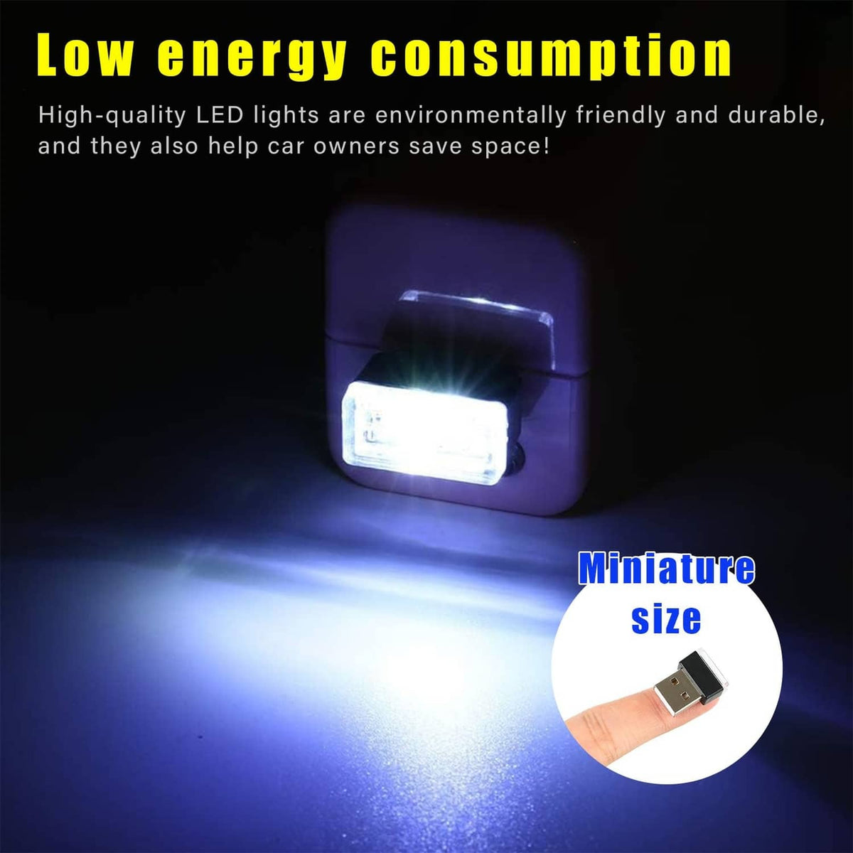 Compact USB LED light with bright white glow, small black housing