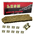 Gold motorcycle roller chain with round link pins and connecting plate