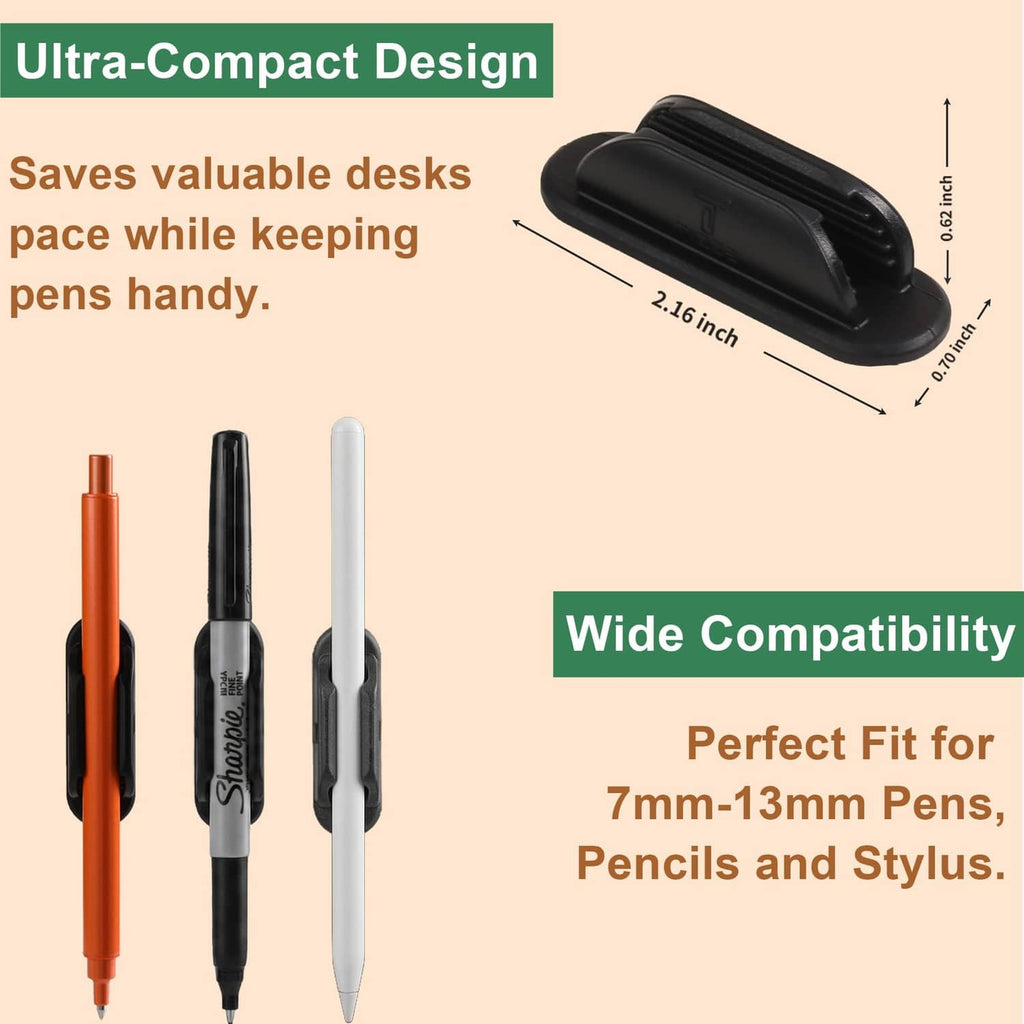 Black silicone adhesive pencil holder with orange, black, and white pens