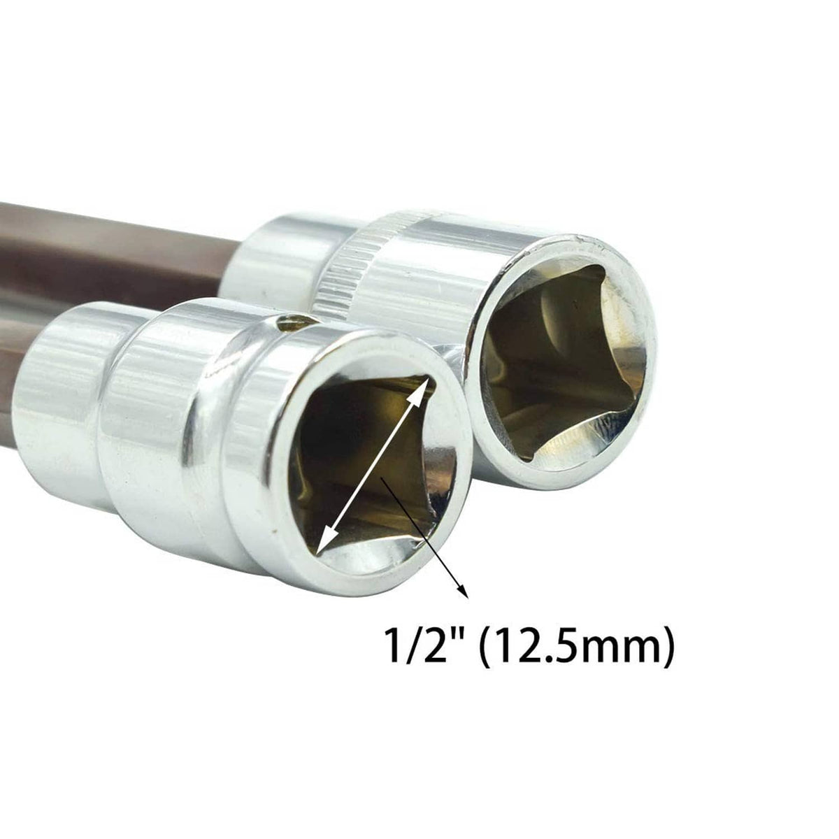 1/2 in drive Torx socket head showing star recess, silver steel, two sockets