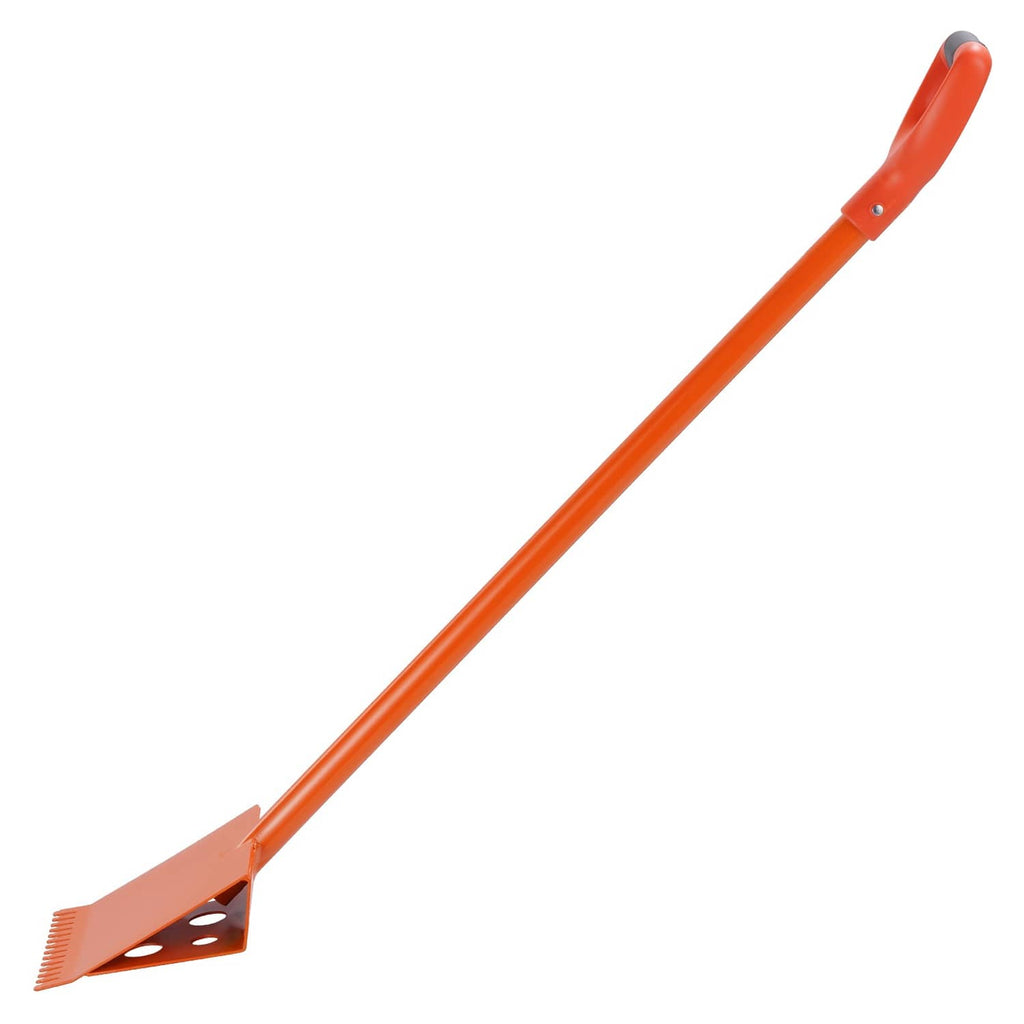 Uimoso steel roof shovel with orange D-grip and toothed shingle-stripping blade