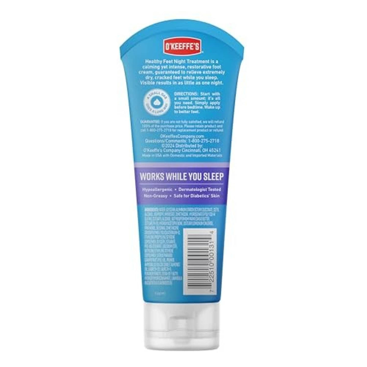 O'Keeffe's Healthy Feet night treatment foot cream tube back label view