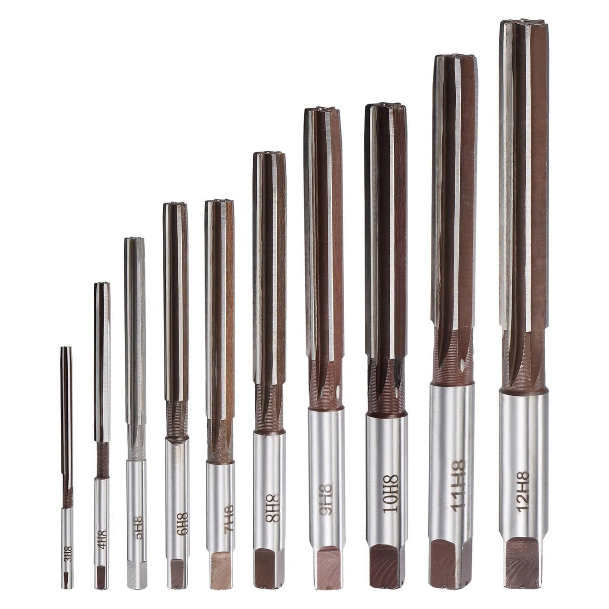 Hand reamer set, alloy steel H8 straight shank, six-flute cutting tools