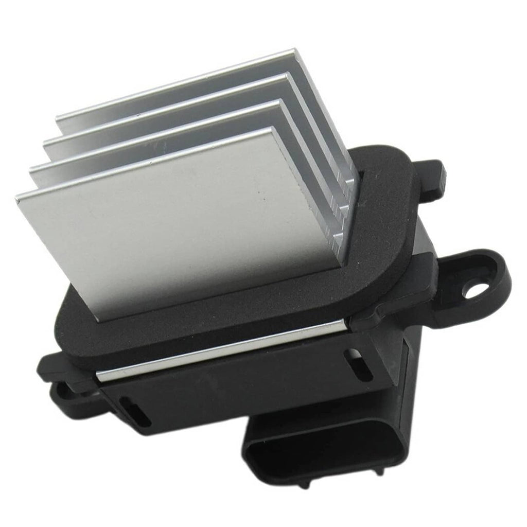 HVAC blower motor resistor side view with finned aluminum heatsink and mounting tab