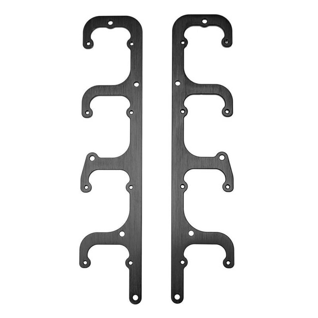 Black metal ignition coil guide plate pair with multiple U-shaped coil cutouts