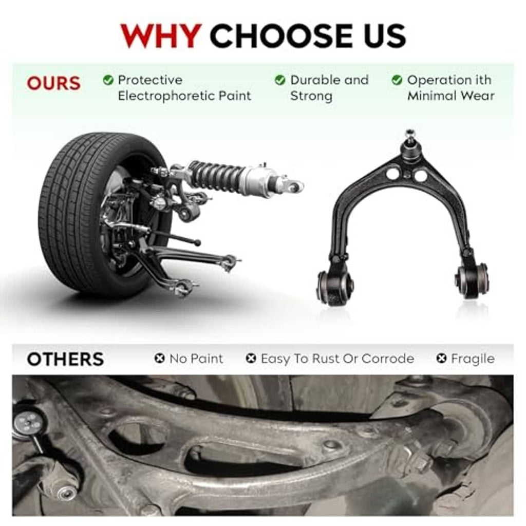 Front upper control arm with ball joints, shown in a small inset on kit graphic