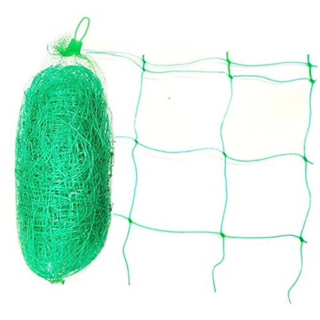 Green polypropylene plant support netting roll with mesh grid and tied top loop
