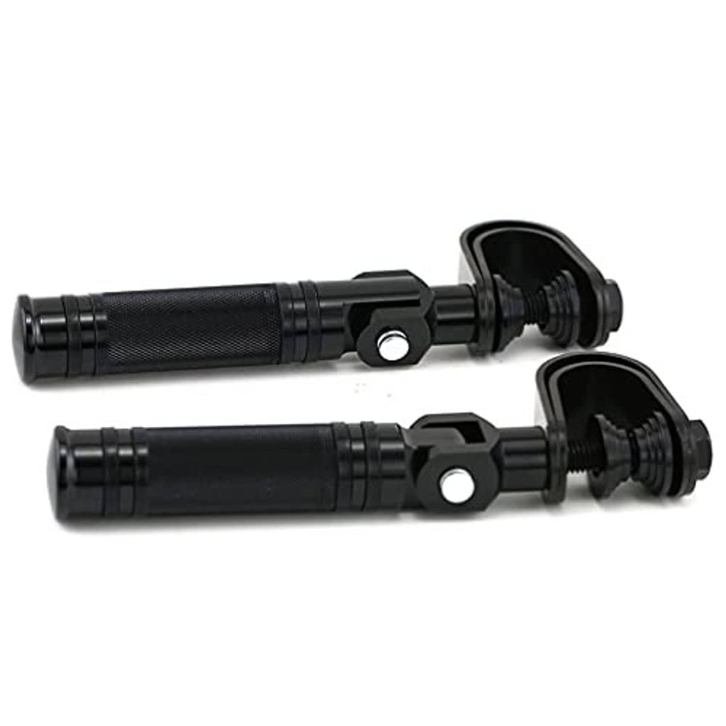 Set of black foldable highway pegs with textured grip and round mounting opening