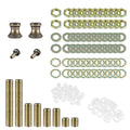Lamp repair hardware assortment with threaded rods, nuts, washers, and plastic inserts
