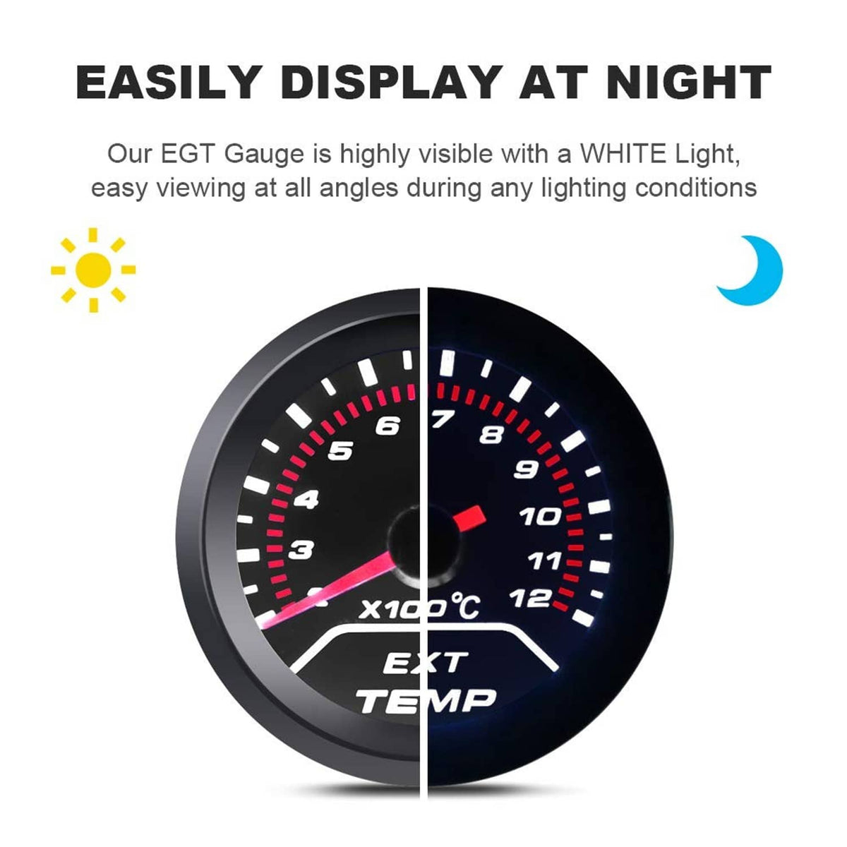Black-faced EGT temperature gauge with illuminated blue scale and red needle.
