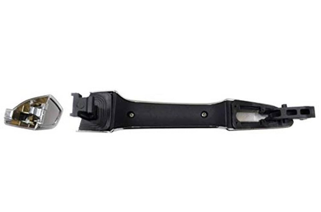 Chrome exterior handle with black mounting bar, clips, and fastener pieces