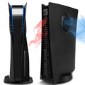 Black PS5 disc console faceplate replacement with vent fan detail, upright view