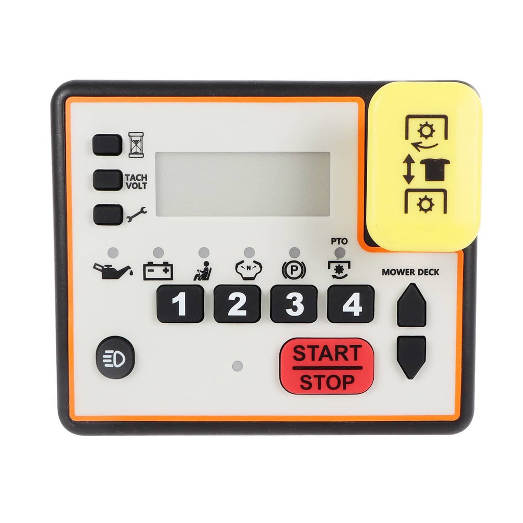 Zero-turn mower control panel keypad with LCD screen, 1-4 buttons, start/stop, PTO rocker