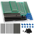 PCB prototyping kit with double-sided perf boards, pin headers, terminal blocks, jumpers in case