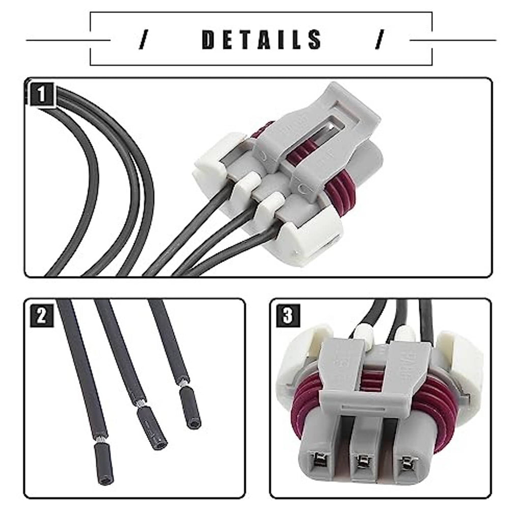 Crank sensor connector pigtail plug close-up with gray connector and pink terminal seals
