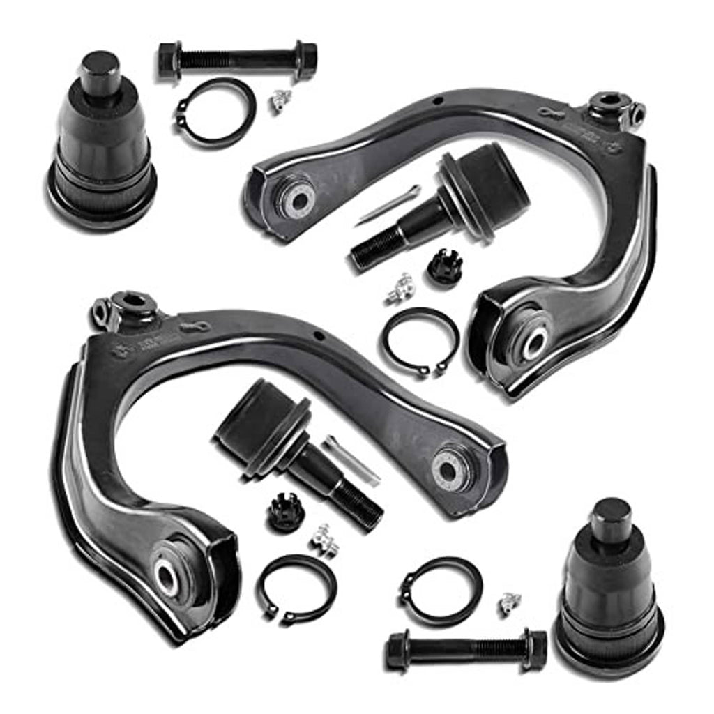 6-piece front control arm bushings and ball joints set in black and silver