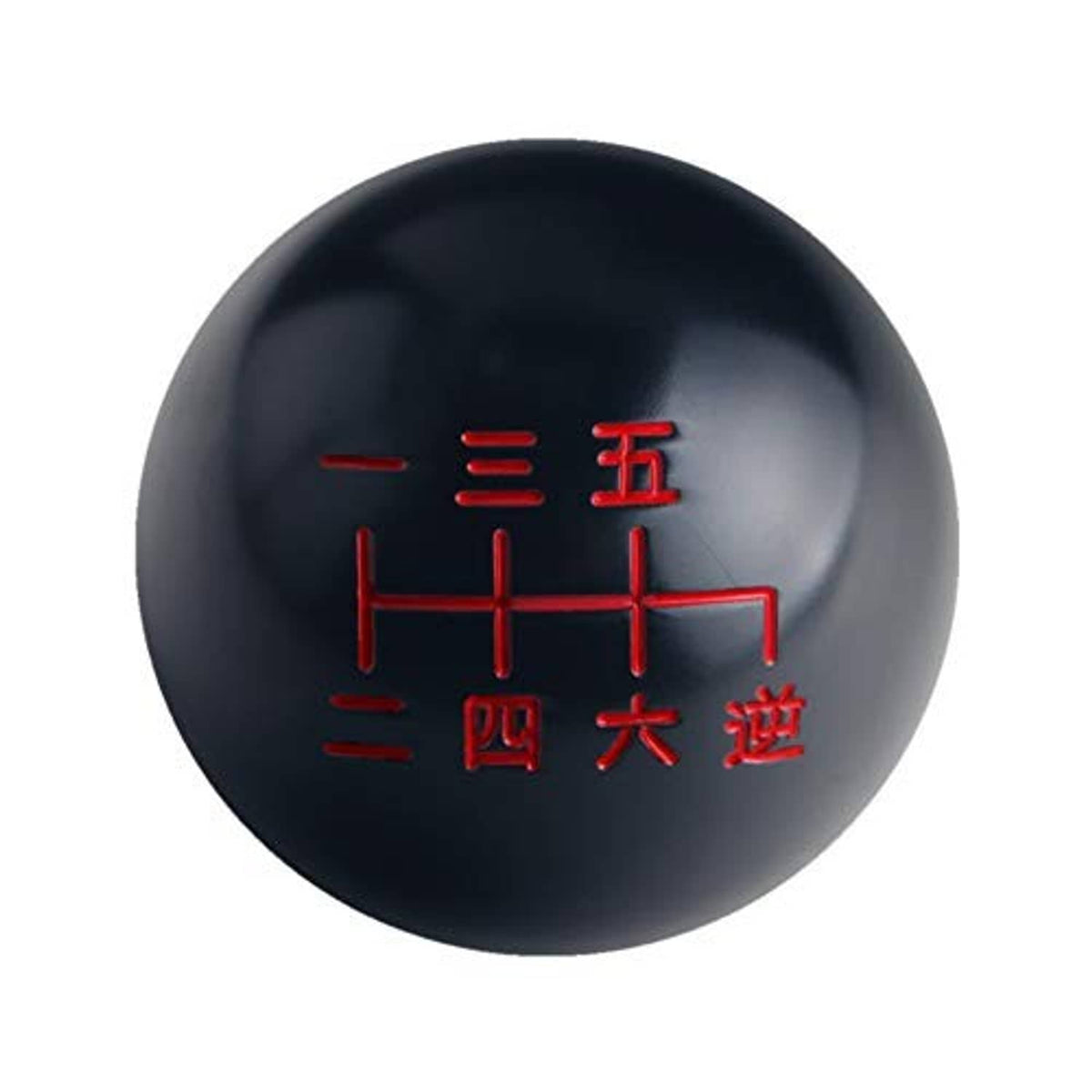 Black shift knob with red gear markings, manual 6-speed short throw shifter front view