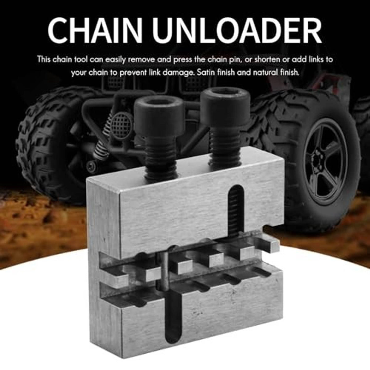 Steel chain breaker press tool with two threaded bolts and side chain support rails