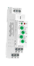 White Geya delay relay with green time-range indicator and terminal numbers on front