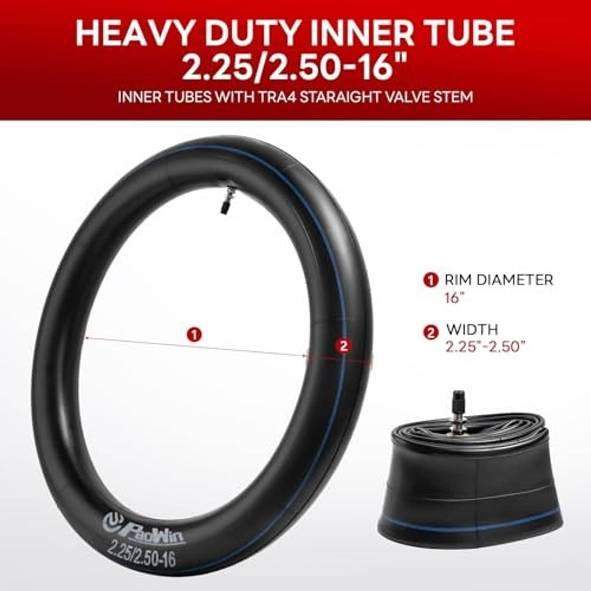 Heavy-duty inner tube for 16-inch rims with straight valve