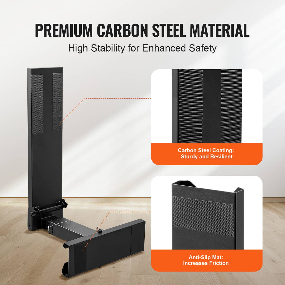 Black carbon steel ladder stabilizer with anti-slip mat and protective coating