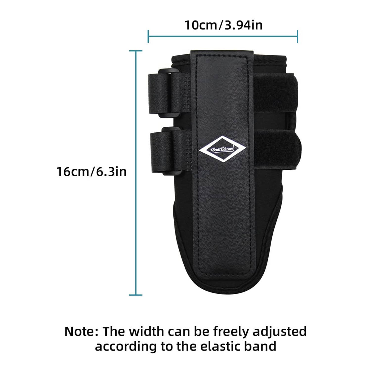 Black wrist brace with padded front panel and three adjustable strap tabs