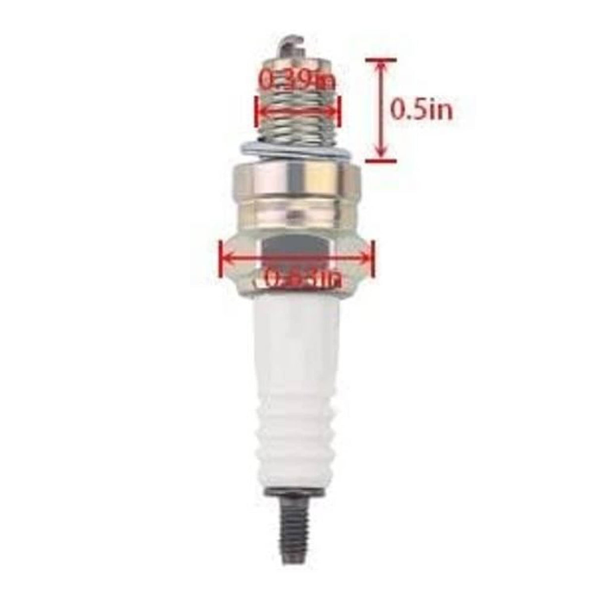 Spark plug with white insulator and metal threaded base, close-up