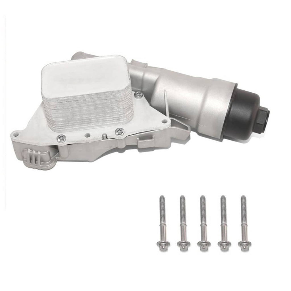 Oil cooler filter housing assembly with black end cap and included screws