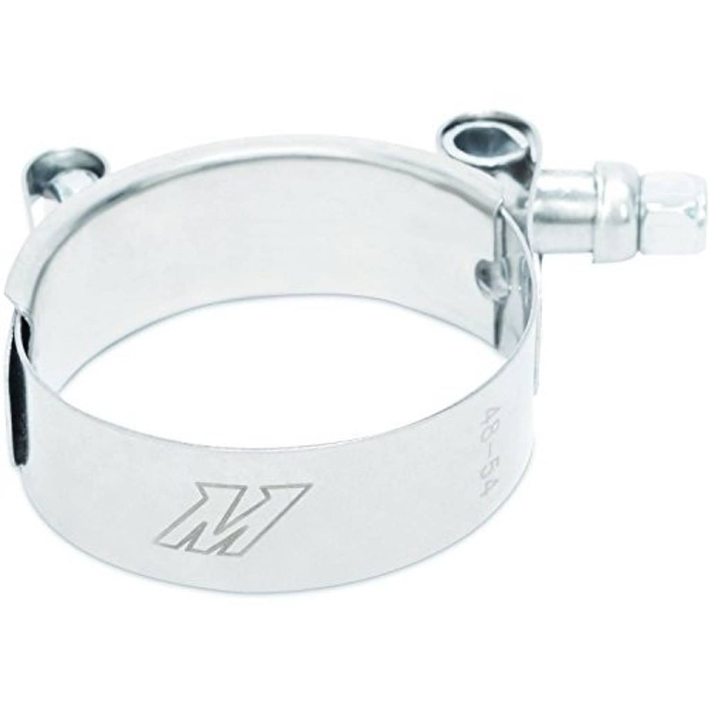 Stainless-steel T-bolt clamp band with bolt housing and side screw tabs