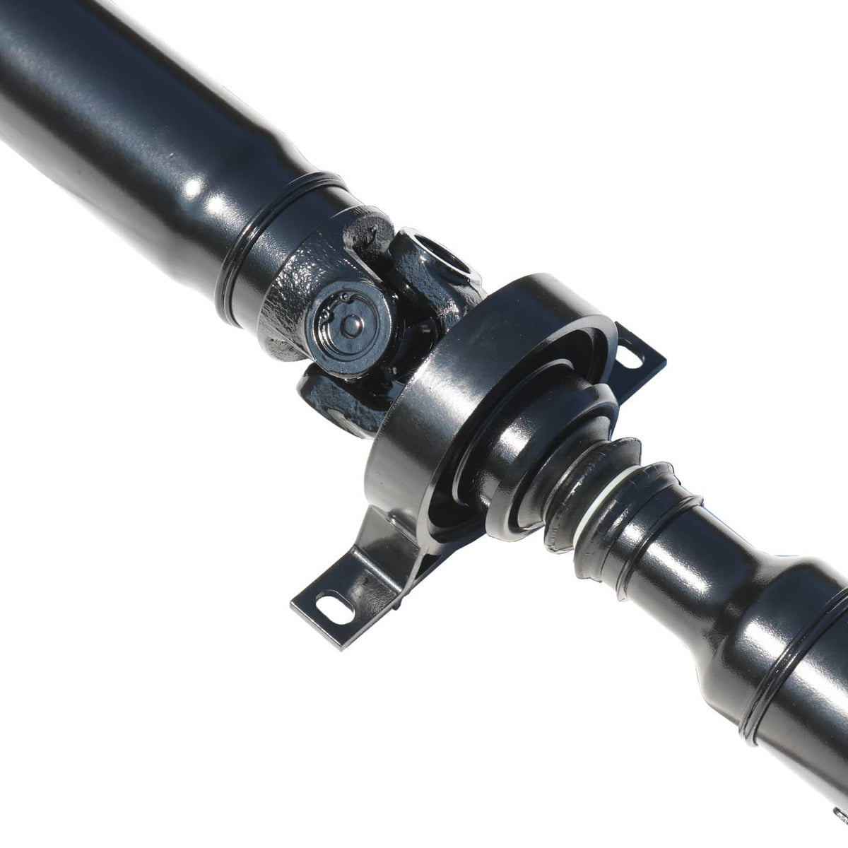Rear prop shaft slip yoke end with bracket and boot, dark blue metal
