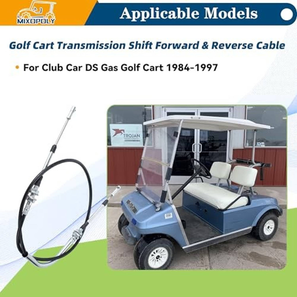 Golf cart shift cable, black housing with two metal rods and connector fittings