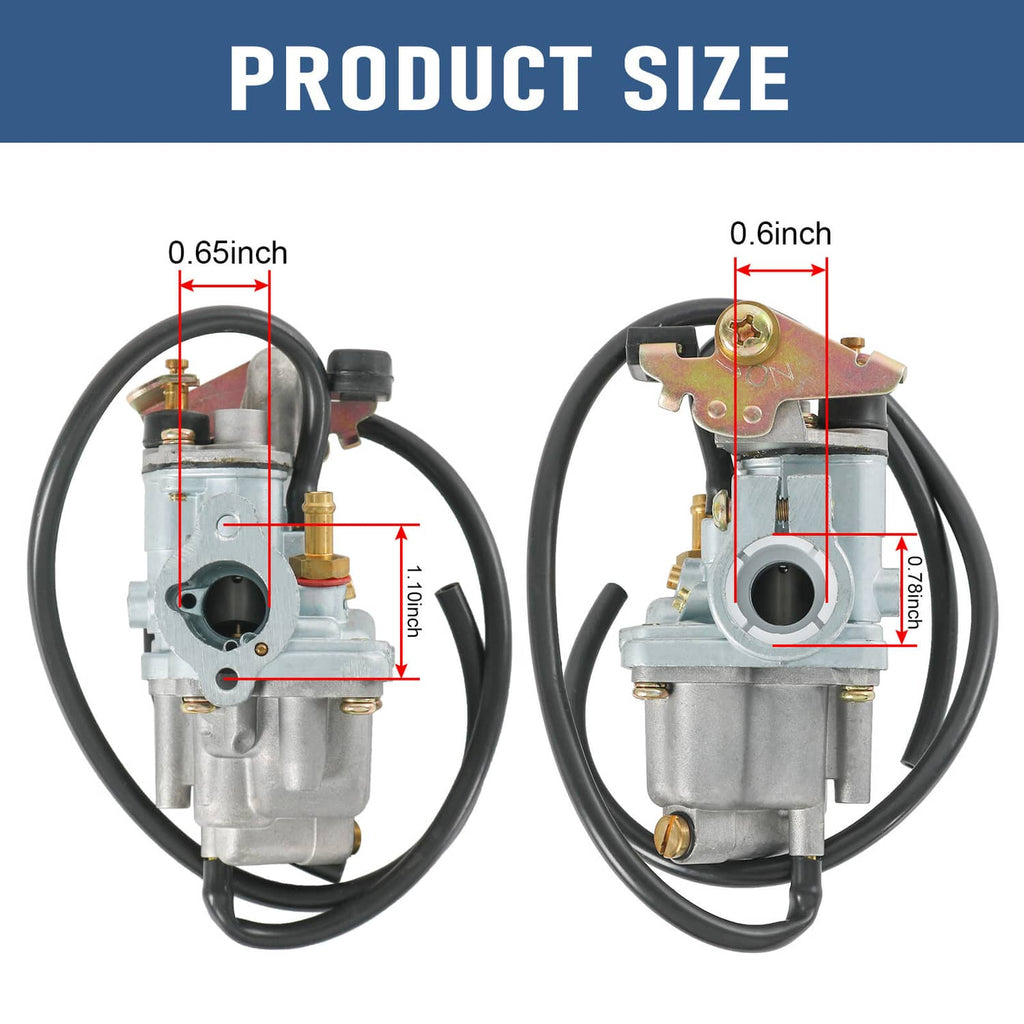 Carburetor air and fuel filter set size view with carburetor and hoses