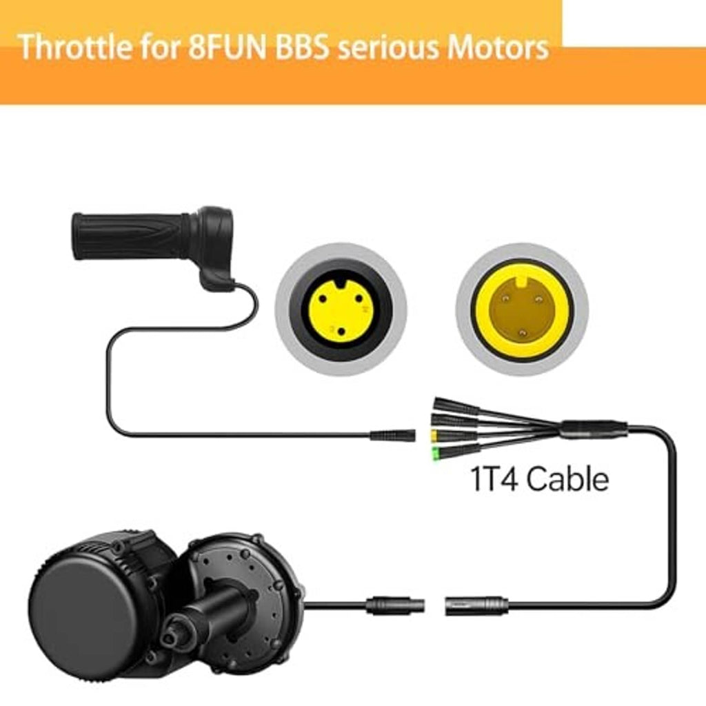 Black e-bike twist throttle grip with 3-pin connector, cable, and controller housing