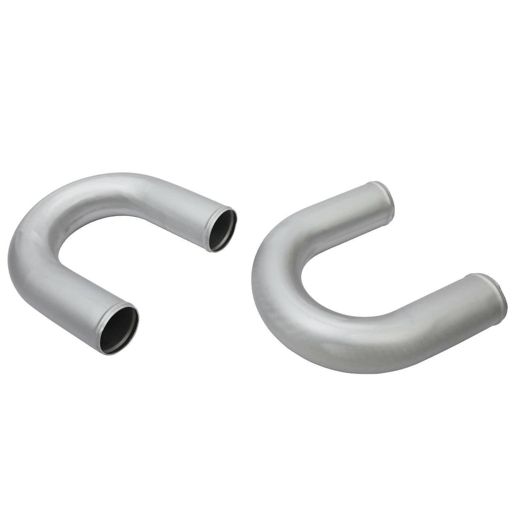 Polished intercooler piping kit with two U-shaped curved pipes, open ends, gray